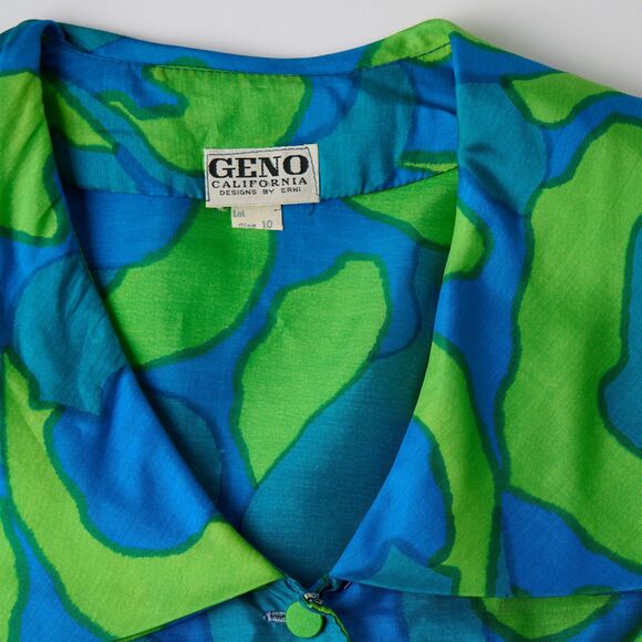 VTG 60s Psychedelic Blouse M Mod Abstract Art Top Statement Retro Groovy Stains - Picture 5 of 14